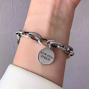 Live Your Dream Sterling Silver Chain Link Bracelet